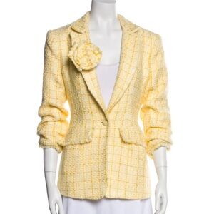 Cinq à Sept Tous Les Jours Boucle Tweed Blazer Rosette Butter Yellow Size 4